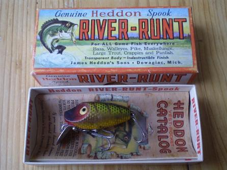 Original Heddon's Dowagiac Fishing Lures Reverse Painted Glass Sign